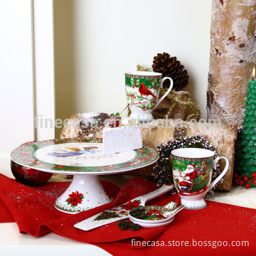 6 Pieces Christmas Fine New Bone China Ceramic Santa Claus Design Mugs & Plates